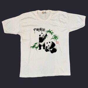 Vintage Golden Wheel Panda Graphic Ringer Tee Adult Size Large Nature 70s 80s